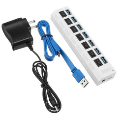7 Ports USB 3.0 Hub On/Off Switches AC Adapter Cable Splitter for Laptop Desktop US Plug Multi USB 3.0 Hub For Computer Notebook