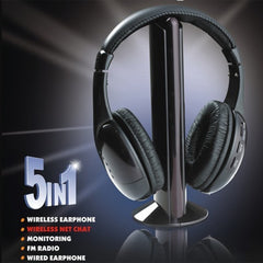 Black 5 in 1 car Wireless Cordless Headphone Headset Earphone for PC TV Radio Wireless Headphone Gaming Headphone