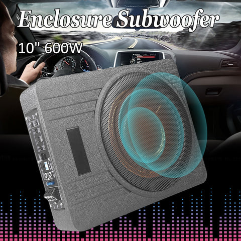10 Inch 600W Car Under Seat  Subwoofer Speaker Vehicle Super Slim Active Subwoofer Sub Amplifier Auto  Enclosed Subwoofer System