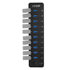 10 Ports USB 3.0 Hub High Speed 5Gbps USB 3.0 Data Hub Splitter with LEDs & Switch External Power Adapter for PC Laptop