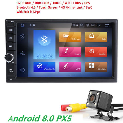 2 Din 7 Inch Android 8.0 Universal Car NO DVD Player Octa Core Bluetooth Car Radio GPS Navigation 4GWIFI Subwoofer Stereo CAM BT
