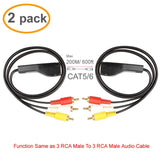 200M 3RCA Extender 2 Pack 3 RCA to RJ45 Balun Component Video and Audio Extender Over Cat5/6 Up to 600ft/200M