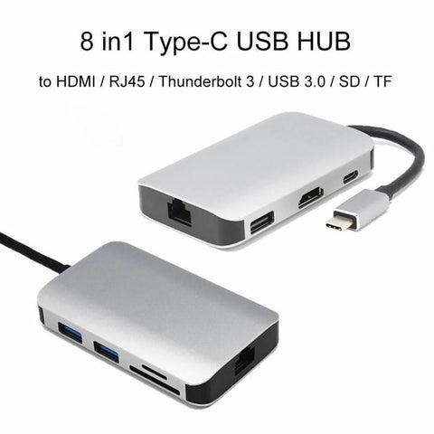 8-in-1 Converter Type-C to HDMI 100M Network Card Docking Station USB C HUB Type C To HDMI USB3.0 Adapter for Laptop Smart Phone