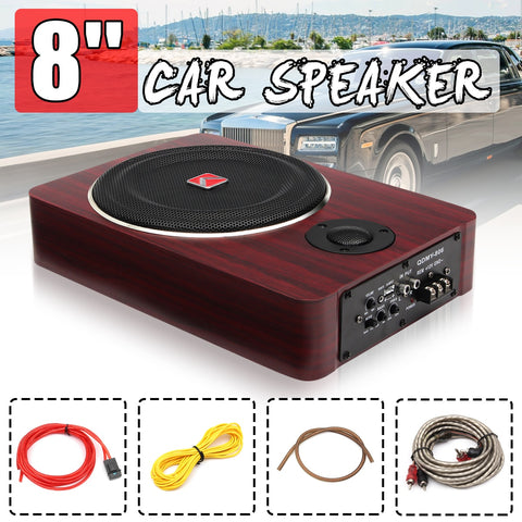 8 inch 600W Wood Under Seat Car Subwoofers Speaker Active 12V Auto Car Audio Stereo Brass Sub Woofer Amplifier Speakers