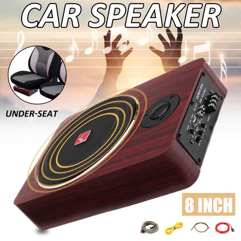 8 inch 600W Wooden Active Power Car Amplifier Subwoofers Speaker Under Seat 12V Auto Truck Audio Stereo Brass Speakers