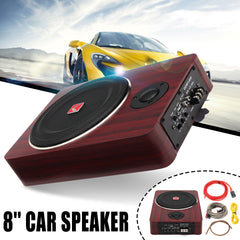 8 inch Wooden 600W Active Power Car Subwoofer Speaker Under Seat 12V Auto Car Audio Stereo Sub Woofers Brass Amplifier Speakers