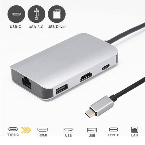 8in1 USB Hub Type-C to HDMI 100M Network Card Docking Station USB-C HUB Type C To HDMI USB3.0 Adapter for Laptop Smart Phone