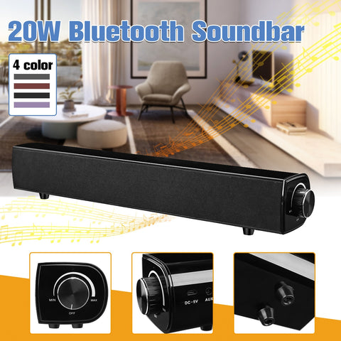Bluetooth Speaker Sound Bar Wireless Bass Soundbar Subwoofer 20W Home Theater Loudspeaker with Mic USB AUX for PC TV