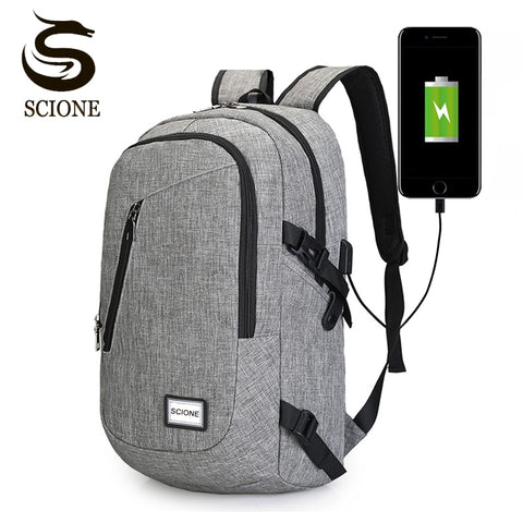 Computer Laptop USB Charging Backpack School Bag Pack Adult Student Bag Business Backpack Male Unisex Waterproof Travel Backpack