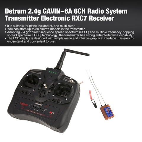 Detrum 2.4g GAVIN-6A DSSS FHSS 6CH Radio System Transmitter Electronic RXC7 Receiver for RC Plane Boat Car Model