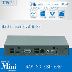 Fanless Celeron 1037U Workstations HTPC Home Computer with 2G RAM 64G SSD 300M WiFi NM70 Chipset Mini PC