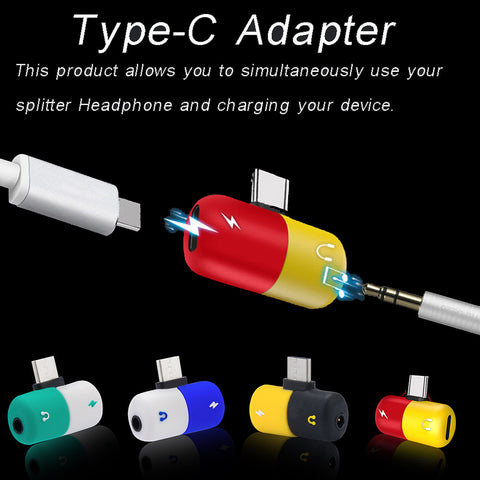 Fast Charging type c to Earphone 3.5mm Audio Cable Capsule Pill Shape Charger Adapter Splitter For Samsung Xiaomi 6 Note3 #Y