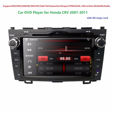 For HONDA CRV 2007-2011 GPS Navigation 8"Car Stereo/RDS/USB/SD/SWC/BT/CAM IN/Subwoofer/Output/TPMS/DAB+/Mirrorlink/3G/GAME/Radio