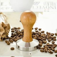 High Quality Stainless Steel 58mm Wooden Handle Coffee Tamper Barista Espresso Maker Grinder Handmade Flat Base Coffee Hammer