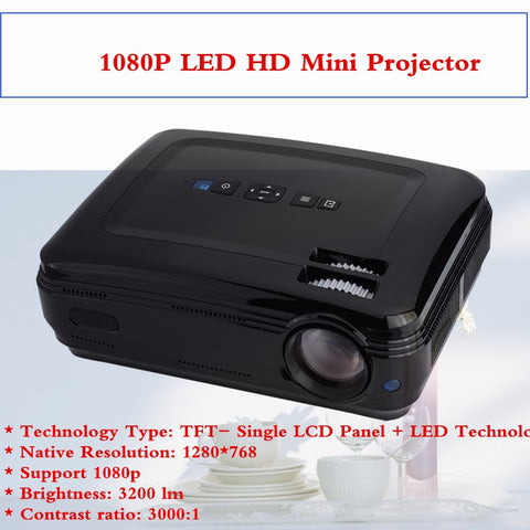 Home Mini Projector 1080P HD Home Theater With HDMI USB SD VGA AV TV Port Black US Plug 100-240V