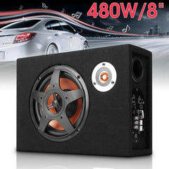 Mini 8 Inch Car Ultra Thin Under-Seat Subwoofer Speaker 480W Vehicle Car Subwoofer Modified Speaker Stereo Audio Bass Amplifier
