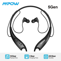 Mpow Jaws 5Gen Bluetooth 5.0 Headphones With Mic Crystal Clear 18H Ultra Long Battery Life HiFi Stereo Sport Headphones Neckband