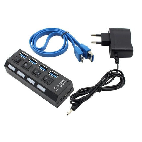 Newest USB 3.0 High Speed Hub with Separate Four Ports Compact Lightweight Power Adapter Hub with Power Supply