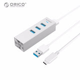 ORICO ASH3L-U3 Aluminum USB HUB High Speed USB3.0 Splitter with RJ45 Port Gigabit Ethernet Adapter for MAC Notebook