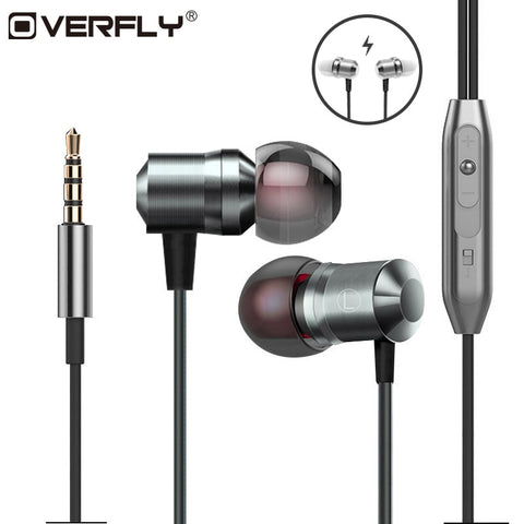 Overfly Metal Magnetic Headphones Heavy Bass Stereo fone de ouvido Sport Running Headset With Micr For Mobile Phone Earphones