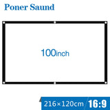 Poner Saund 100inch Fold Projector Screen Portable White Cloth Material LED Projector Home Theater Cinema Outdoor White Curtain