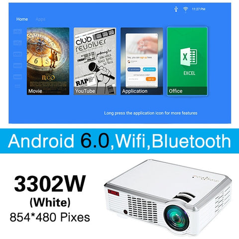 Poner Saund 3302 LED HD Projector Android WiFi Bluetooth 3500 Lumens 3D Home Theater Support Full HD 1080P HDMI /VGA/ AV Beamer