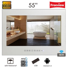 Souria 55 inch Waterproof Sauna Room LED TV Smart IP66 Wall Mounted Bathroom BIG Screen Display (Magic Mirror/ Black Color)