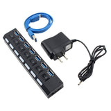 USB 3.0 Hub High Speed with Separate Seven Ports Compact Lightweight Power Adapter Hub with Power Supply