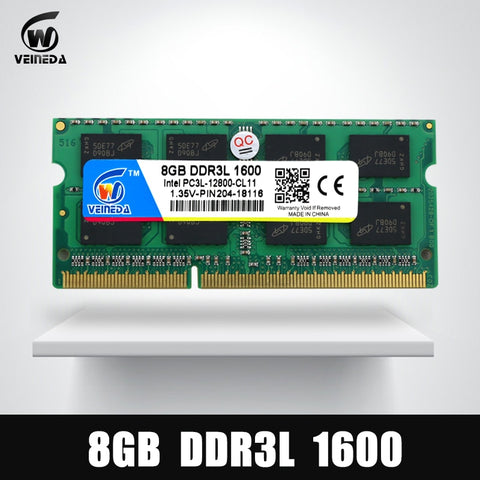 VEINEDA Laptop Ram DDR3L 4GB 8GB 1600 PC3-12800 204PIN Memory DDR3L 1333 PC3-10600 Sodimm Ram Compatible Intel ddr3 Motherboard