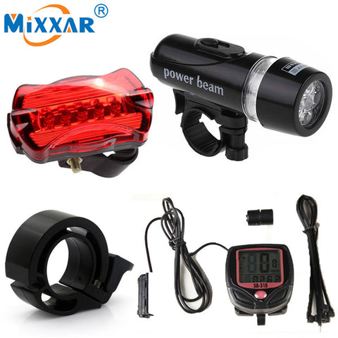 ZK30 5 LED Bike Cycling Light Head and Rear Lamp Light  Bicycle Speedometer Computer and Bicycle Bell Super Accessories Set