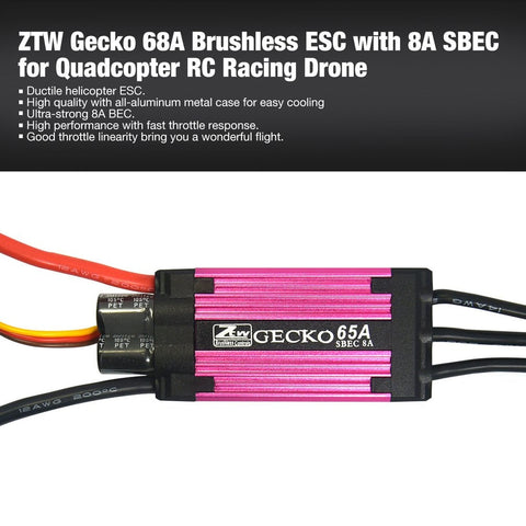 ZTW Gecko 68A Brushless ESC Electronic Speed Controller with 8A SBEC for Quadcopter RC Racing Drone Aircraft