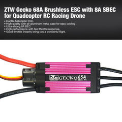 ZTW Gecko 68A Brushless ESC Electronic Speed Controller with 8A SBEC for Quadcopter RC Racing Drone Aircraft