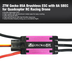 ZTW Gecko 85A Brushless ESC Electronic Speed Controller with 8A SBEC for Quadcopter RC Racing Drone Aircraft Ductile helicopter