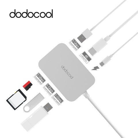 dodocool Aluminum 7-in-1 Multifunction USB-C Hub with Type-C Power Delivery 4K Video HD Output SD/TF Card Reader USB 3.0 Ports