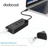 dodocool USB-C 3.1 to  3 Port USB 3.0 HUB 10/100/1000 Mbps RJ45 Gigabit Ethernet Wired Network Card LAN Adapter For Windows Mac