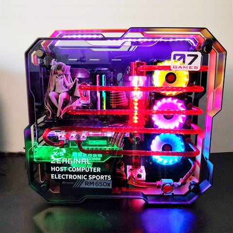 i7 7700k 8G/16GB 1T GX1080 ATX Desktop gaming computer PC with MOD full aluminum alloy double tempered glass Water cooling case
